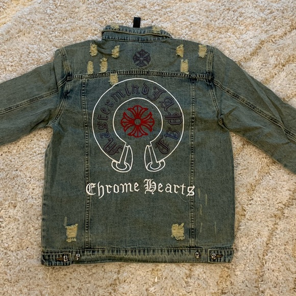 Chrome Hearts Ripped Denim Jacket Back Patch Logo For Men Size Large - Picture 2 of 2